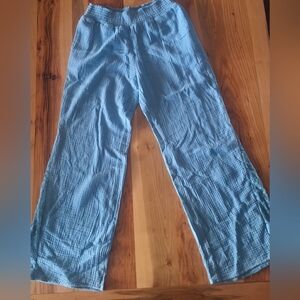 Isaac Mizrahi Bridgehampton Womens Small Stretch Cotton Boho Wide Leg Blue Pants